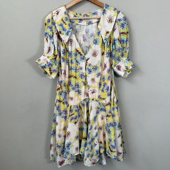 NWT Free People Sugar Crush Mini Dress Women's Medium Lemon Combo Floral Flowy - Picture 7 of 16